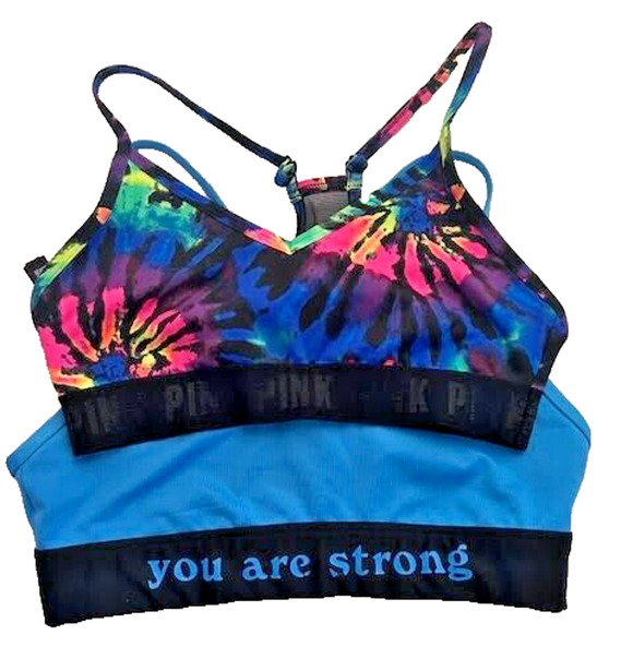 Victoria's Secret Other - Lot of 2 PINK Victoria's Secret Sports Bras Small Tie Dye Blue Strappy